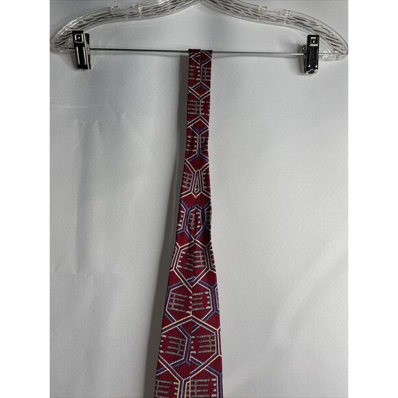 Trail Creek Mens Silk Geometric Regular Tie Necktie Multi-Color Red 58 inch - Picture 12 of 12